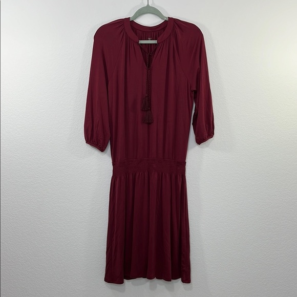Garnet Hill Poet Pocket Dress‎ size XS Burgundy Wine color - Picture 2 of 11
